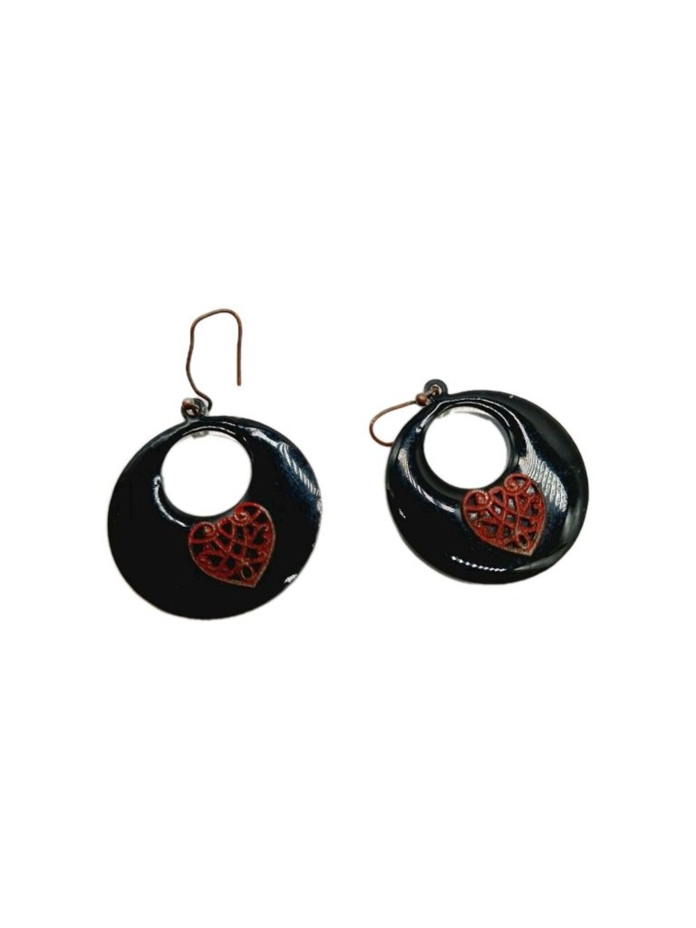 Disney Earrings Black Plastic Round Red Hearts